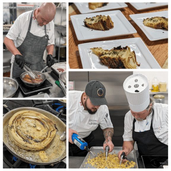 Un collage de photos des chefs du Groupe Compass Canada préparant la cuisine indigène.