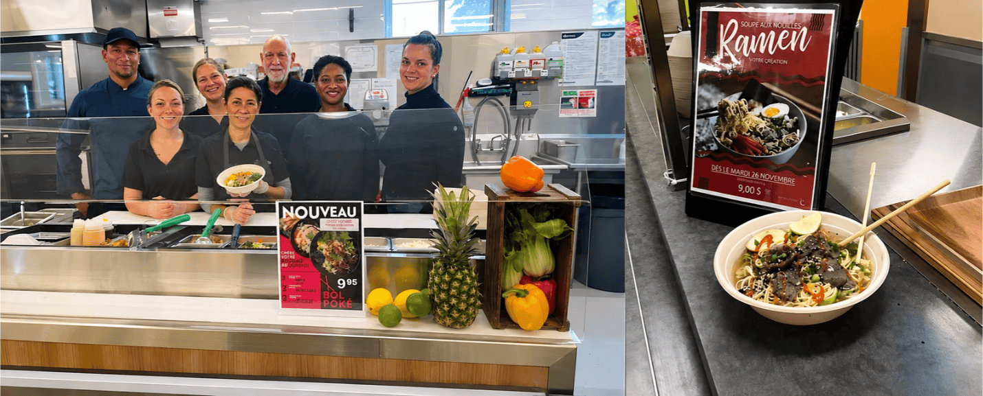 A photo of foodservice workers behind a counter